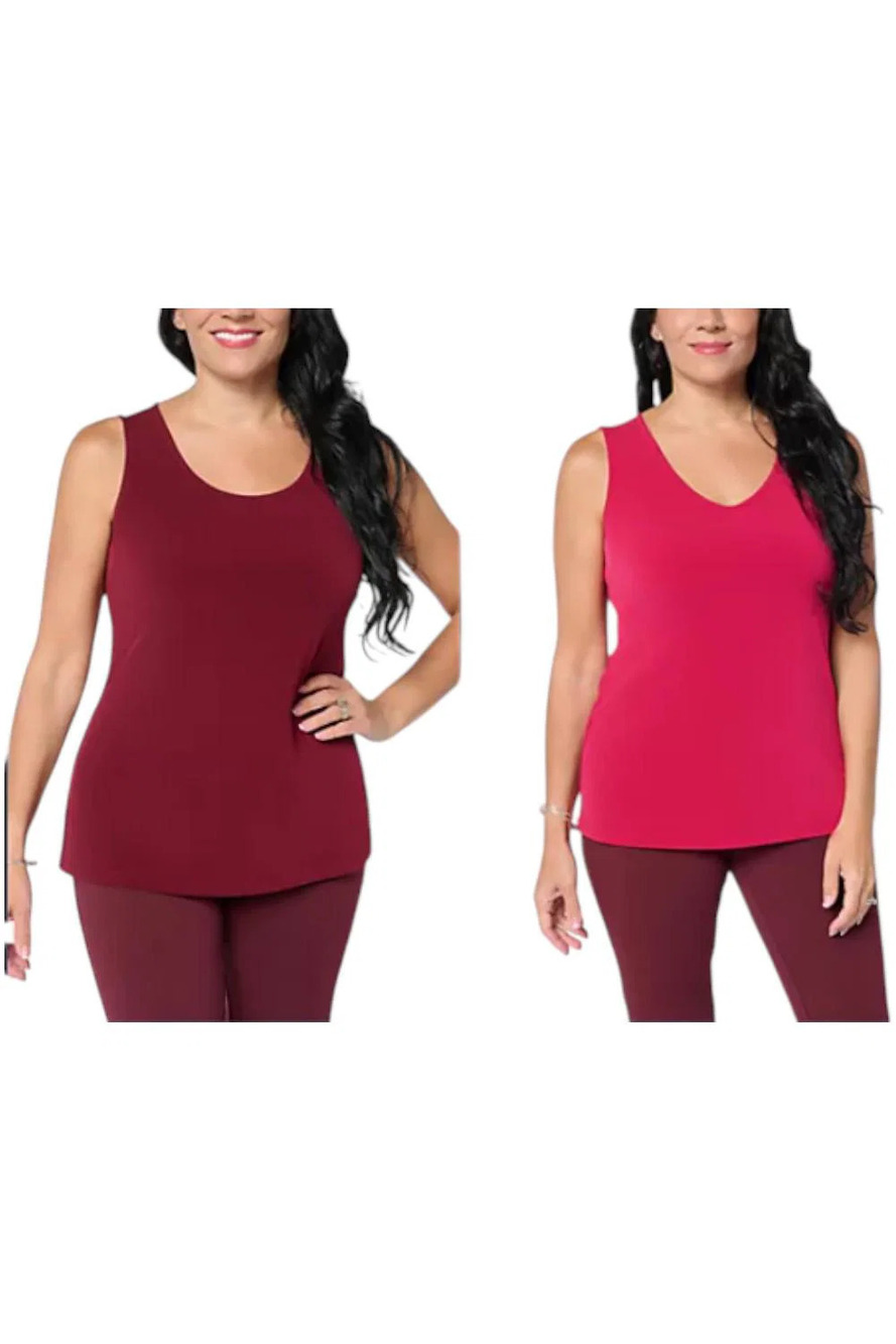 Susan Graver Women's 2-pack Liquid Knit Tanks Garnet/Berry - Regular